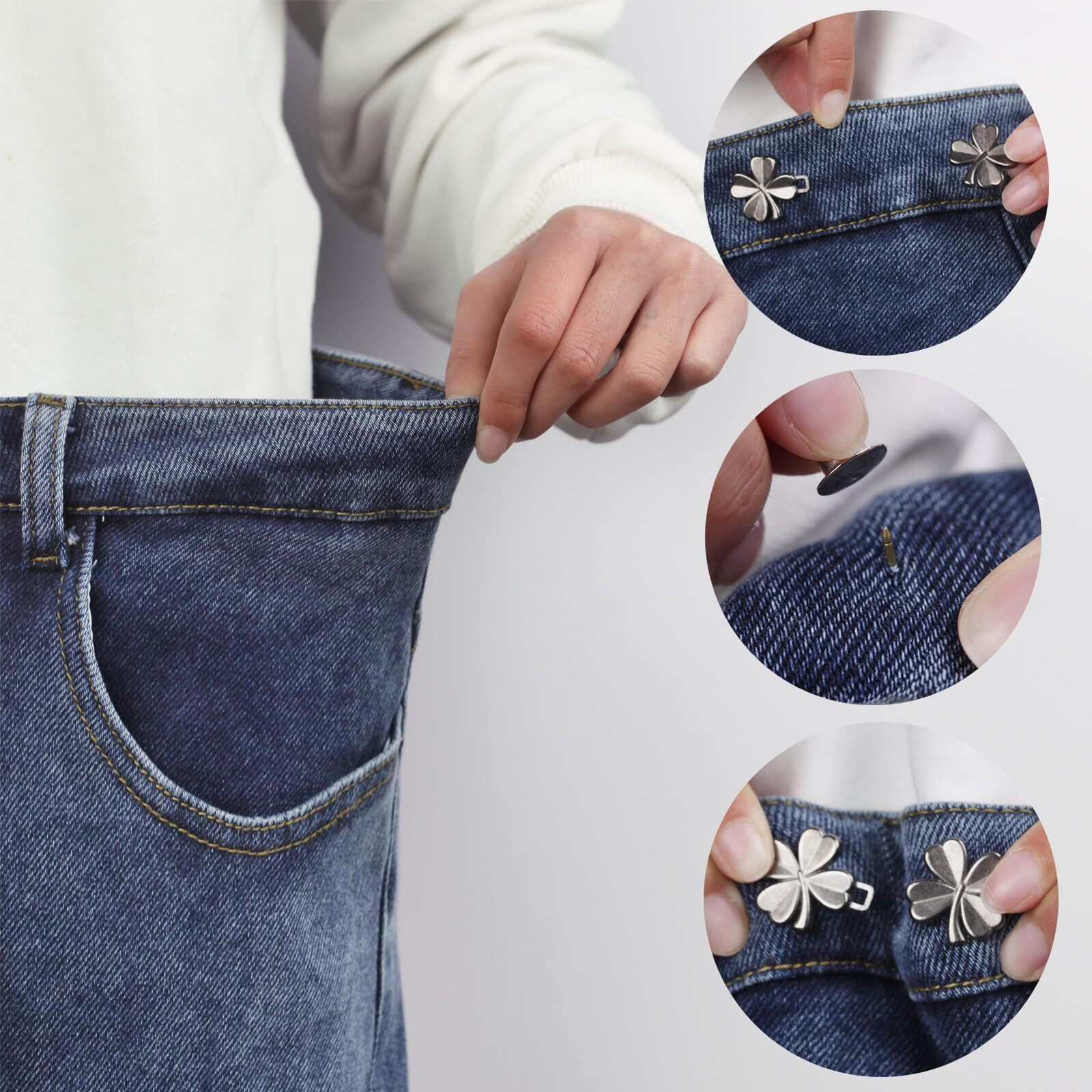 Dianzhu 4 Set Pant Tightener - Adjustable Jeans Button Pin To Tighten Waist - No Sew, Detachable