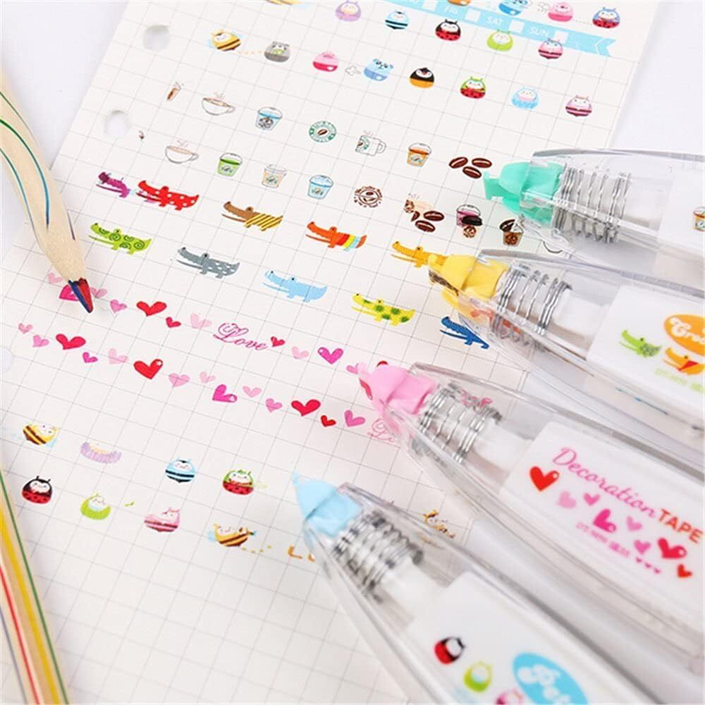 Asuvek Decoration Tape Cute Novelty Sticker Pen Machine Decorative Correction Tape For Scrapbooking Diary Planner Journal Diy Crafts Stationery Masking Tape () (Design May Vary)