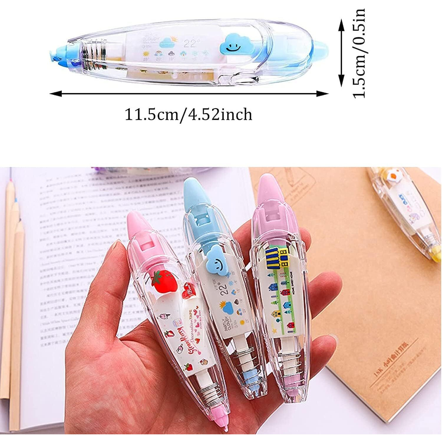 Asuvek Decoration Tape Cute Novelty Sticker Pen Machine Decorative Correction Tape For Scrapbooking Diary Planner Journal Diy Crafts Stationery Masking Tape () (Design May Vary)