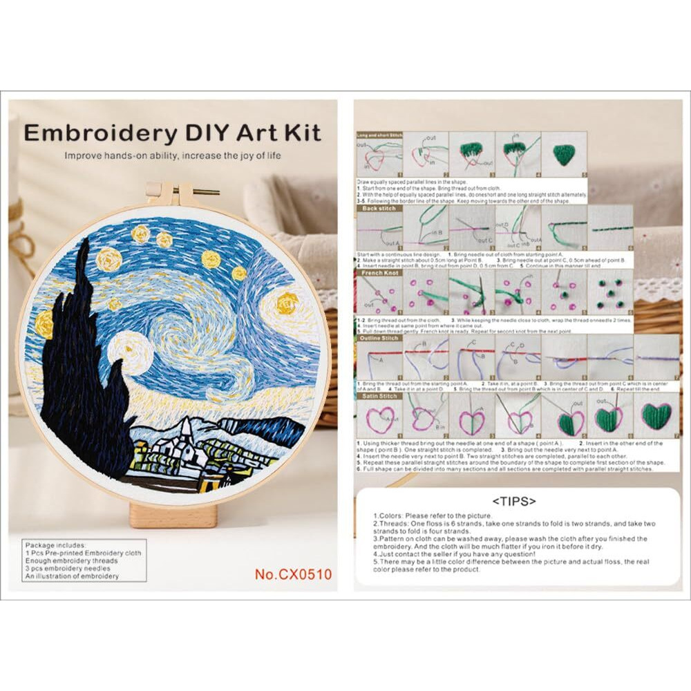 Topprosper Embroidery Kit For Adults Cross Stitch Starter Kit Includecraft Printed Embroidery Cloth With Flower Pattern, Embroidery Ring, Thread And Needle (Colar 06)