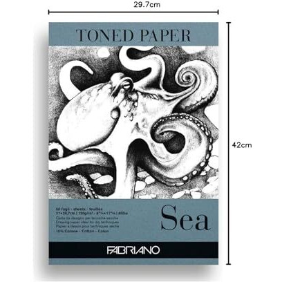 Fabriano Toned Paper Pad Sea, Size - A3, 120 Gsm (Contains- 50 Sheets)