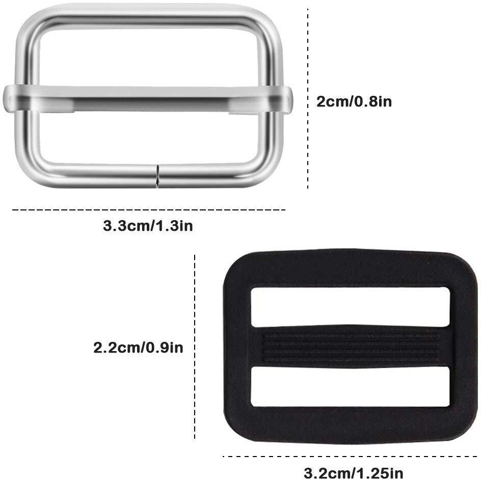 Diy Crafts 1" Inch Metal & Plastic Tri-Glides Rectangle Adjustable Webbing Slider (60X Metal 30+30 Nylon 30 4, Pack Of 60 Pcs)