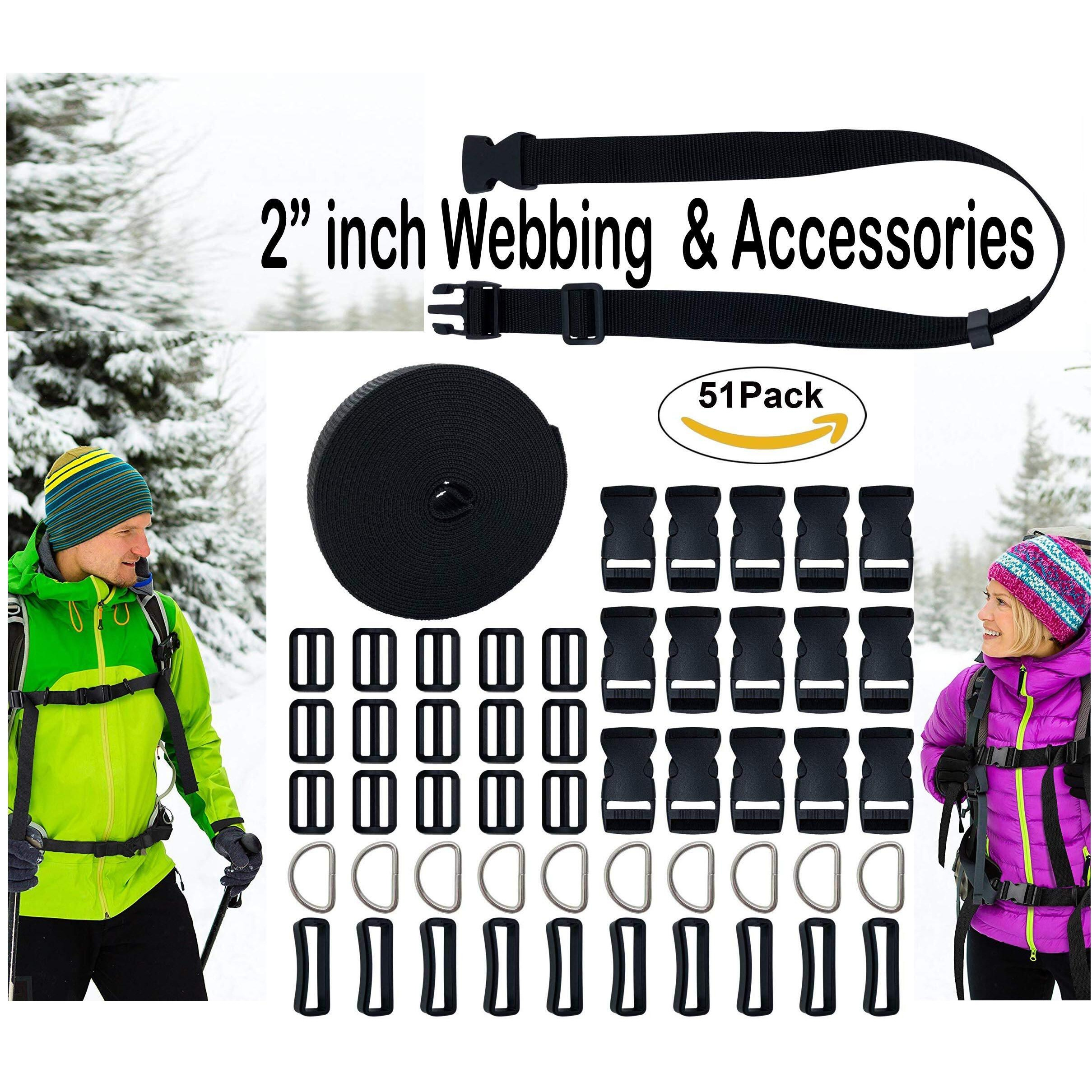 Diy Crafts 153 Pcs / 3 Set, 2" Inch Webbing & Accessories. Multi Kit, 2" Inch Release Bucklestri-Glide Slides D Rings Roll Nylon Webbing(153 Pcs / 3 Set, 2" Inch Webbing & Accessories. Multi Kit)