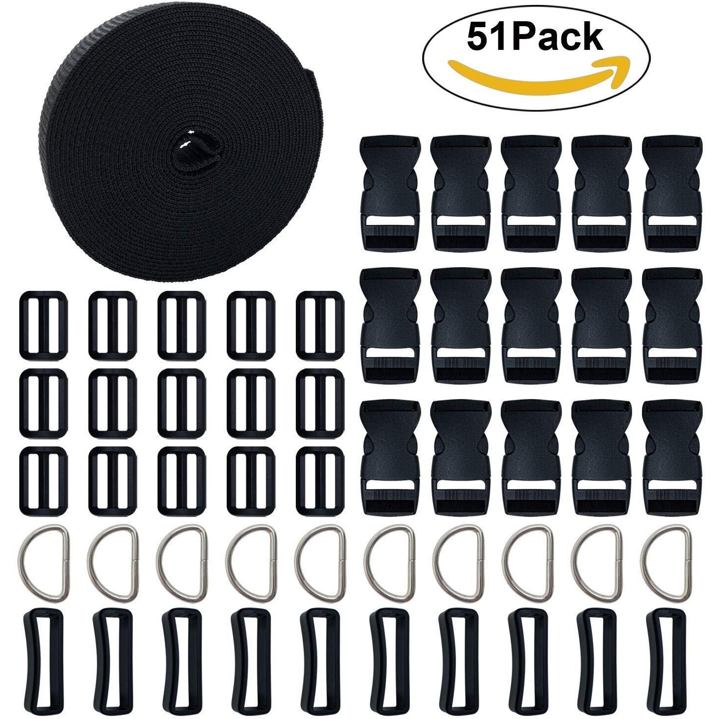 Diy Crafts 153 Pcs / 3 Set, 2" Inch Webbing & Accessories. Multi Kit, 2" Inch Release Bucklestri-Glide Slides D Rings Roll Nylon Webbing(153 Pcs / 3 Set, 2" Inch Webbing & Accessories. Multi Kit)