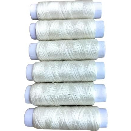 Hookcart Nylon Yarn Thread For Beading Jewellery And Craft Making, White, Pack Of 6, Each Roll 200 Mtr