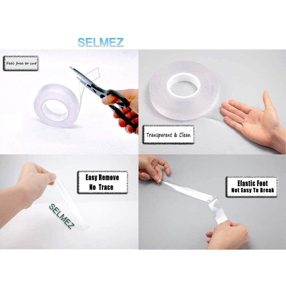 Selmez Reusable And Washable Double Sided Adhesive Silicon Tape With Multi-Functional Anti-Slip Double Sided Sticky Strips, Gel Tape Roll Wall Stickers - 3 Meter