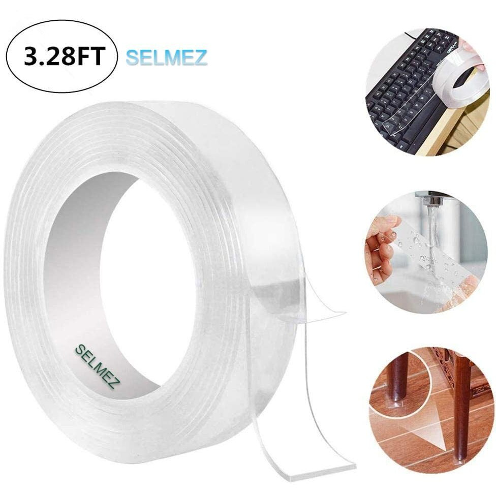 Selmez Reusable And Washable Double Sided Adhesive Silicon Tape With Multi-Functional Anti-Slip Double Sided Sticky Strips, Gel Tape Roll Wall Stickers - 3 Meter