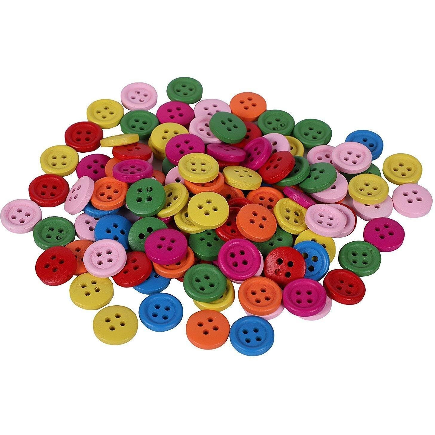 EsKube Diy Wooden Buttons Used In Art & Craft Sewing, Scrap Booking, Decorations (Multicolor, 1.5 X 1.5 Cm) - 100 Pieces