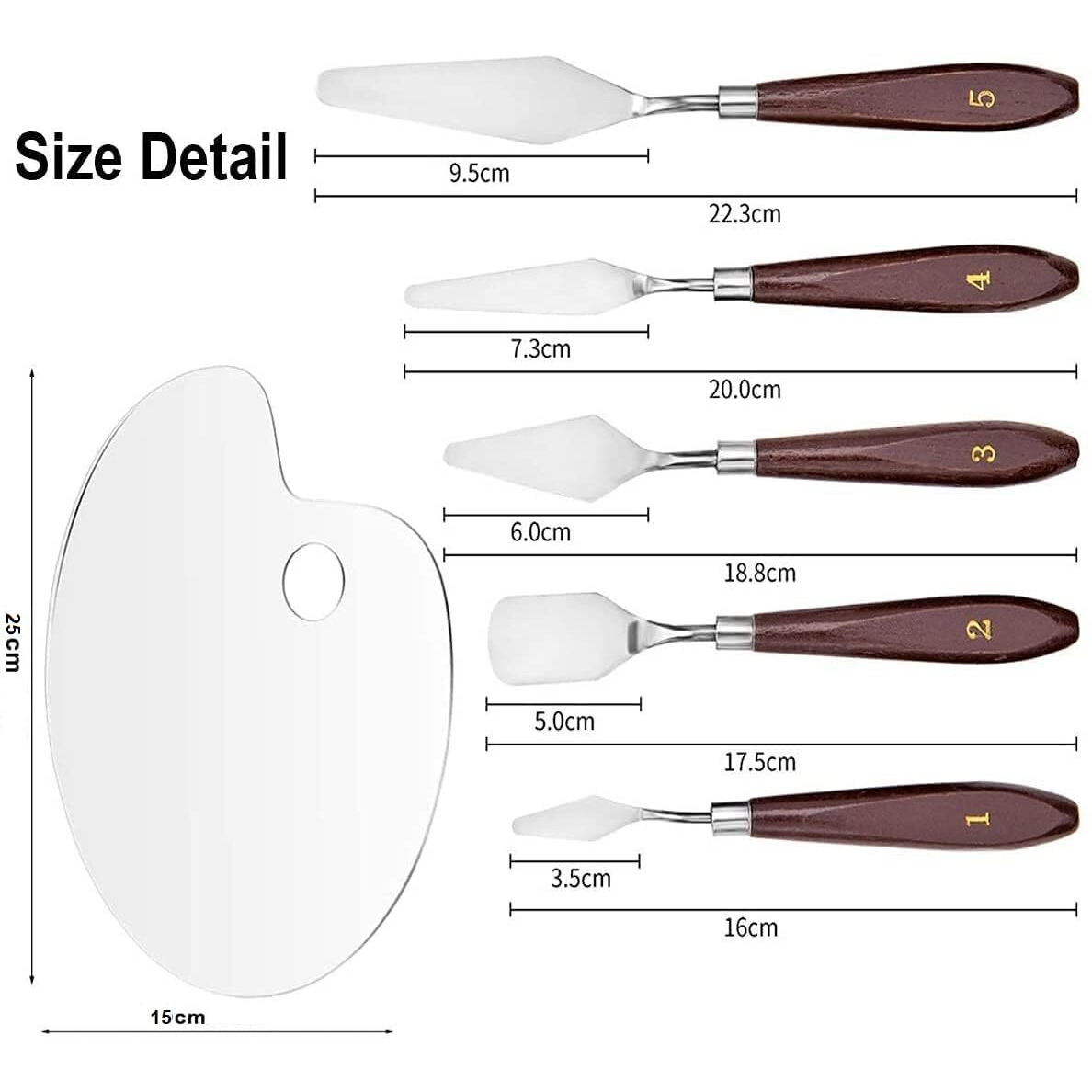 EsKube Acrylic & Oil Palette Combo Set Includes 1 Pc Clear Acrylic Paint Palette (25 X 15 Cms) & 5 Pcs Painting Palette Knives