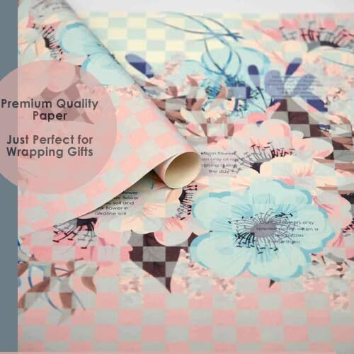 Evince 5 Floral Gift Wrapping Paper | 28" X 20" Standard |Thick Paper | Bright Blue Pink Fun Facts On Gifts