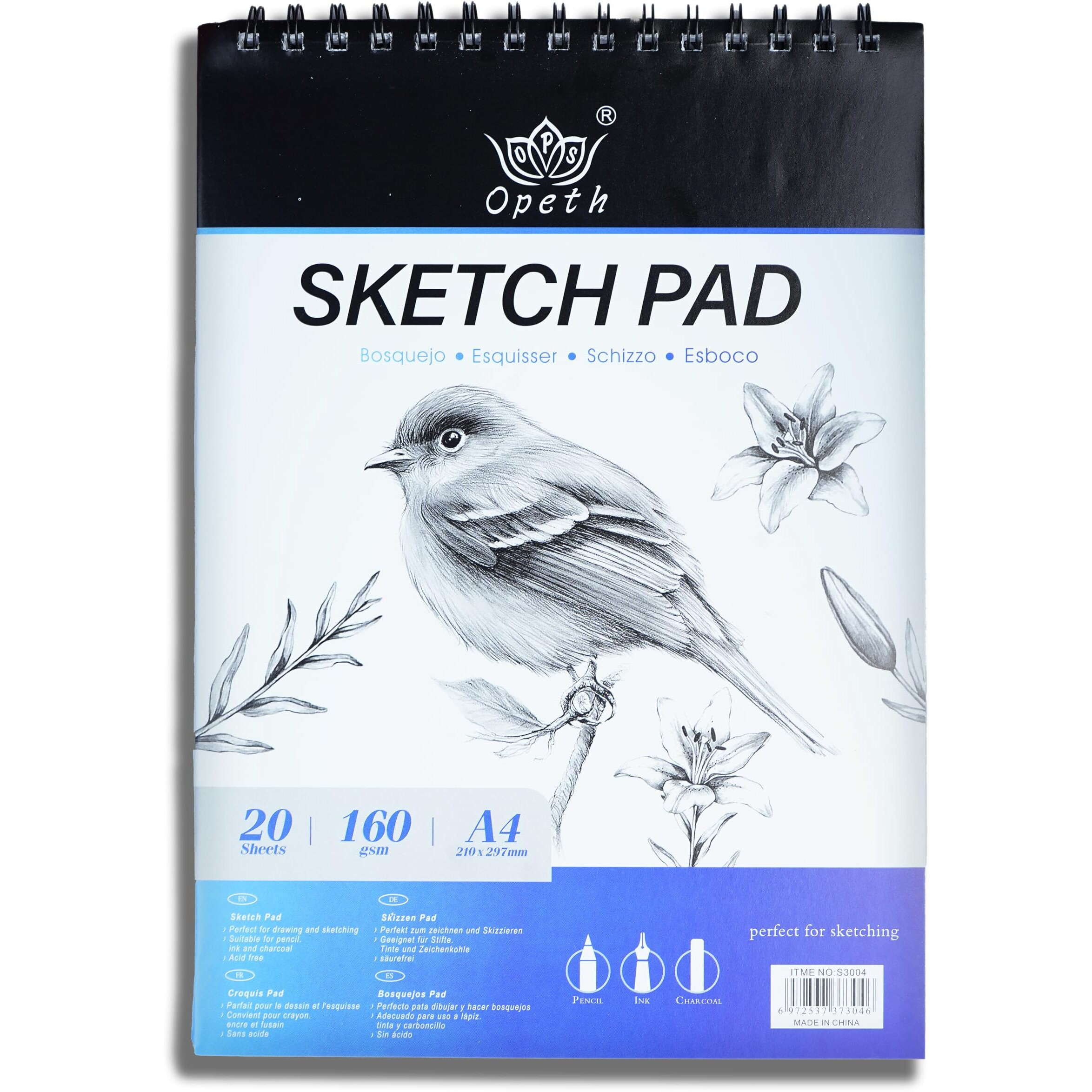 Artright A4 Portrait Sketch Pad - 20 Sheets, 160 Gsm, Spiral Bound Sketch Book For Pen, Pencil, Ink, Mandala And Charcoal Media (Acid-Free Sheets)