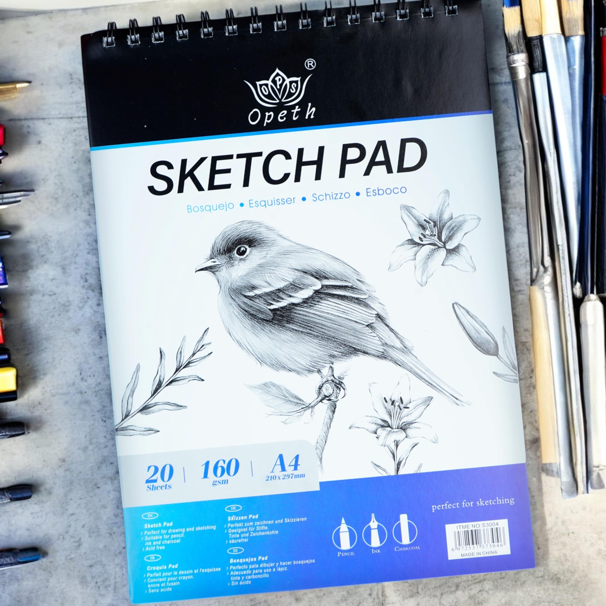 Artright A4 Portrait Sketch Pad - 20 Sheets, 160 Gsm, Spiral Bound Sketch Book For Pen, Pencil, Ink, Mandala And Charcoal Media (Acid-Free Sheets)
