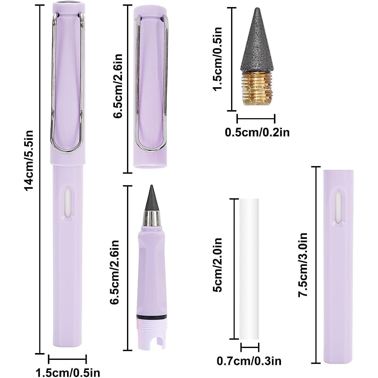 Worison 2Pcs Multicolor Inkless Pencils Eternal, Everlasting Pencil With Eraser