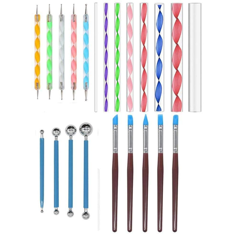E Shopping  22Pcs Dotting Painting Tools With Mandala Set Pen Dotting With Mandala Stencil Kit Ball Stylus Clay Sculpting Carving Tools, Multicolour