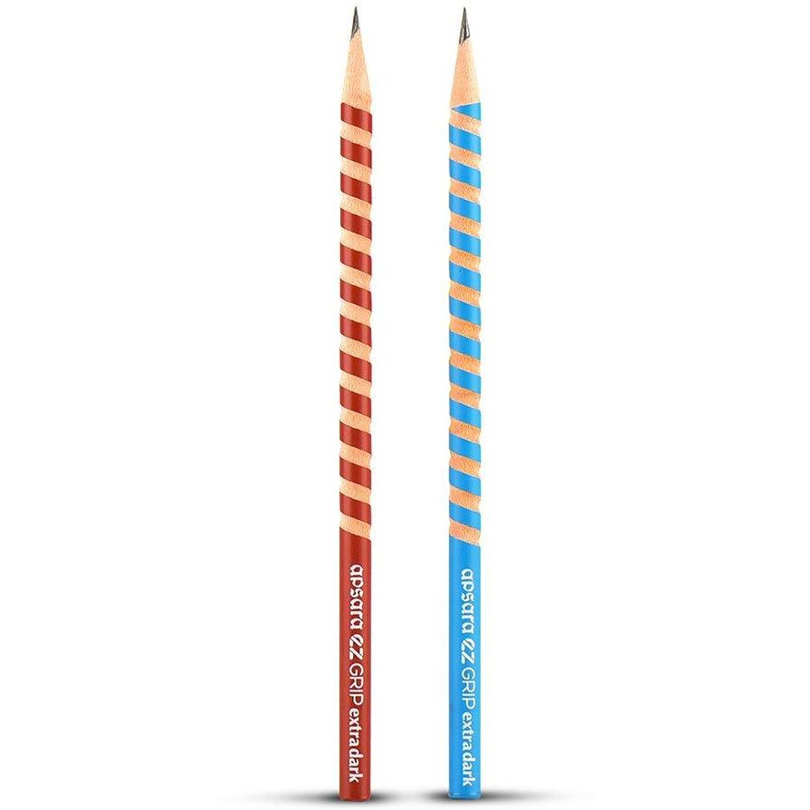 Apsara Ez Grip Pencil | Spiral Grip For Comfortable Writing | Extra Dark Lead | Premium Soft Wood | Easy Sharpening | Convenient Plastic Box | Highly Durable |Student & Office Person | Pack Of 10