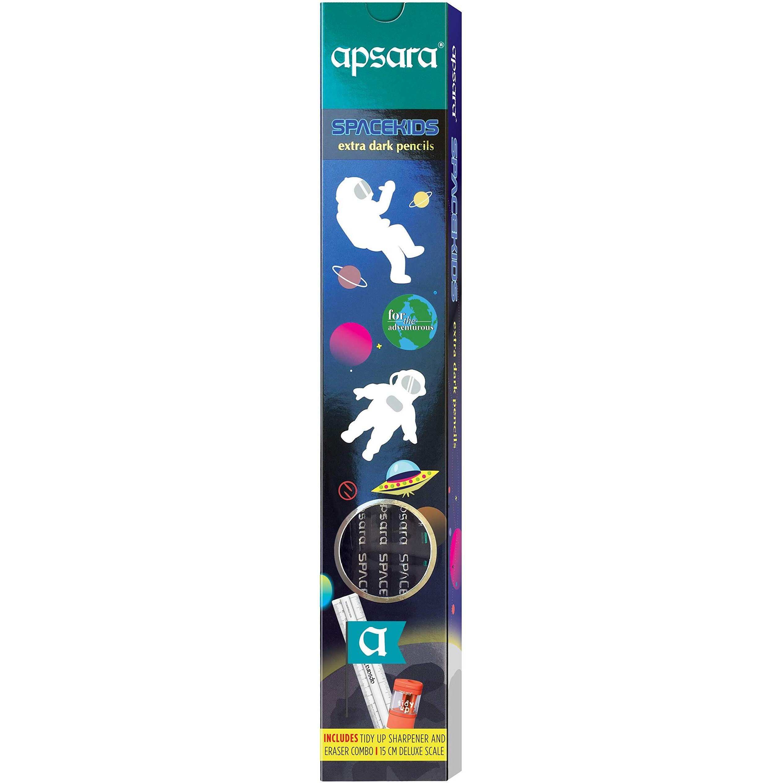 Apsara Space Kids Extra Dark Pencil | Hexagonal Body For Strong Grip | Easy Sharpening | Good Handwriting | Free Sharpener & Eraser | Non-Toxic | Use For Student & Office Person (Pack Of 10)