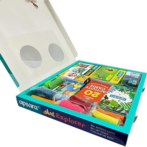 Apsara Art Explorer Kit, 20 Activity Cards For Creativity, Color Pencils, 12 Oil Pastel Colors, 12 Wax Crayons Colors, 1 Color Me Book, For 3-7 Ages Children, Fun Kit For Children, Ideal For Gifting