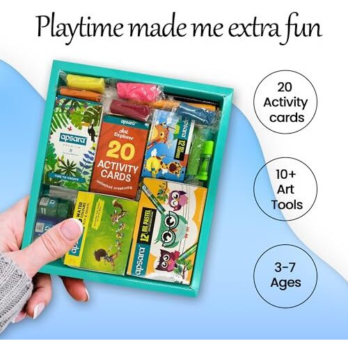 Apsara Art Explorer Kit, 20 Activity Cards For Creativity, Color Pencils, 12 Oil Pastel Colors, 12 Wax Crayons Colors, 1 Color Me Book, For 3-7 Ages Children, Fun Kit For Children, Ideal For Gifting