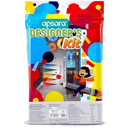 Apsara Wood Designer's Kit|Non-Toxic & Child Safe|Attractively Packaged|Ideal & Birthday Gift Pack|Drawing Kit For Artists|Kids Gifting Set|Complete Art Set|Fun Children's Gift|Pack Of 1, Blue