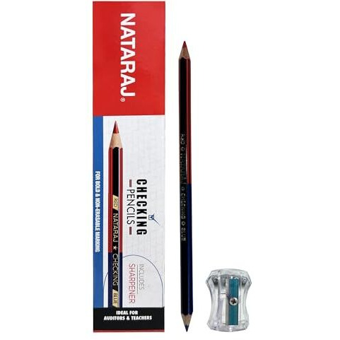 Nataraj Checking Pencils Red & Blue, Hexagonal Shape, Break-Resistant Bonded Lead, Comfortable & Soft Grip, Double Headed Design, Suitable For Kids (Pack Of 1)