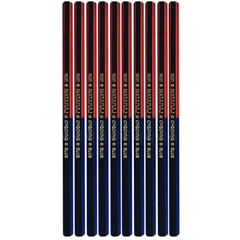 Nataraj Checking Pencils Red & Blue, Hexagonal Shape, Break-Resistant Bonded Lead, Comfortable & Soft Grip, Double Headed Design, Suitable For Kids (Pack Of 1)