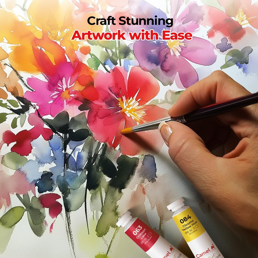 Camel Artist Watercolor Tube - 24 Shades (9Ml Each) | Vibrant Pigments For Rich Colors | Quick-Drying & Easy Blending | Perfect For Portraits, Landscapes & Florals | Multi Surface Use