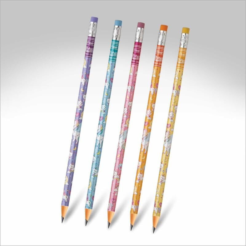 Flair Unicorn Xtra Dark Pencil Stand | Ergonomic Design With Rubber Tip Extra Dark Pencils | Dark Lines At Low Pressure | For Neat & Clean Handwriting | Pack Of 50 Pencils