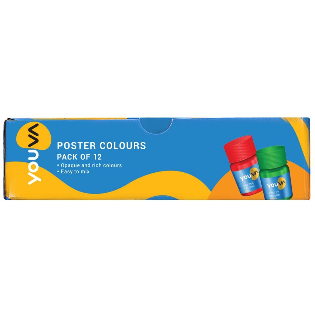 Youva Navneet|Poster Colours For All Age Groups|Liquid Colours|10 Ml Each|Pack Of 12, Multicolour