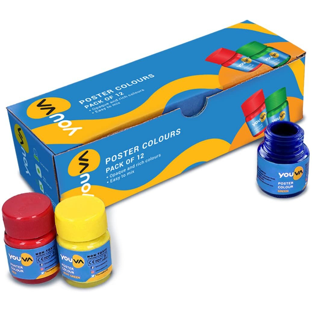 Youva Navneet|Poster Colours For All Age Groups|Liquid Colours|10 Ml Each|Pack Of 12, Multicolour