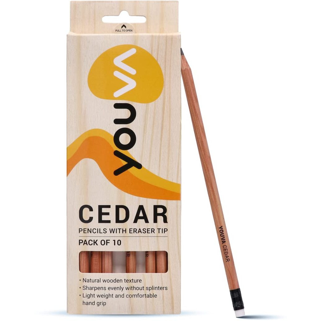 Youva Navneet Youva | Cedar Pencils With Eraser Tip For Students And Professionals | Writing Pencils | Pack Of 10 | Black
