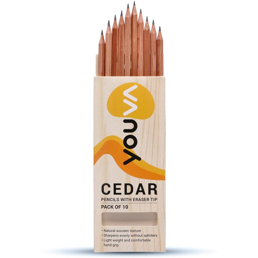 Youva Navneet Youva | Cedar Pencils With Eraser Tip For Students And Professionals | Writing Pencils | Pack Of 10 | Black