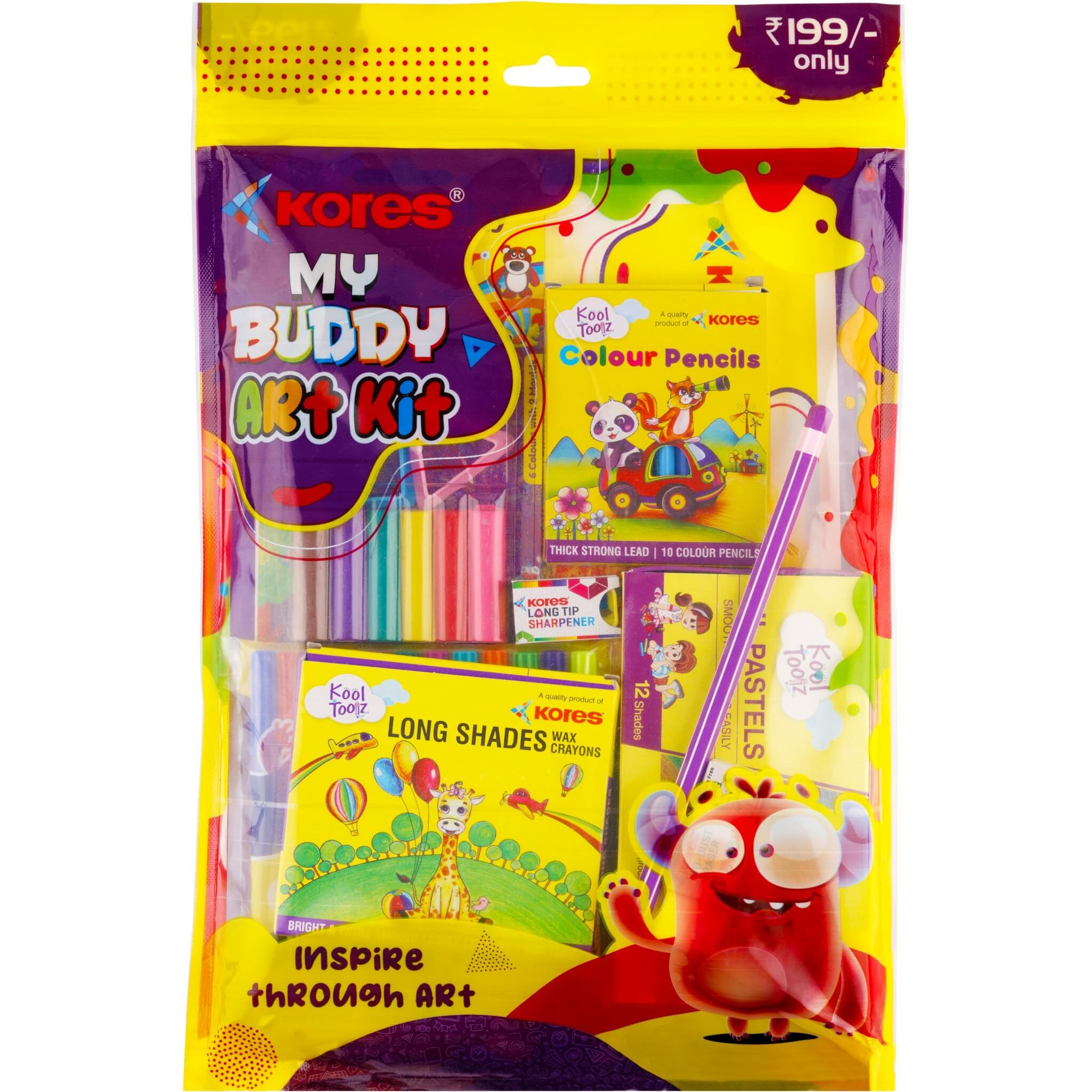 Kores My Buddy Art Kit | Gift Pack| Wax Crayons Colour Set| Oil Pastels| Mini Sketch Pens |Kids Drawing Set| Activity Book|Return Gifts|Multicolor
