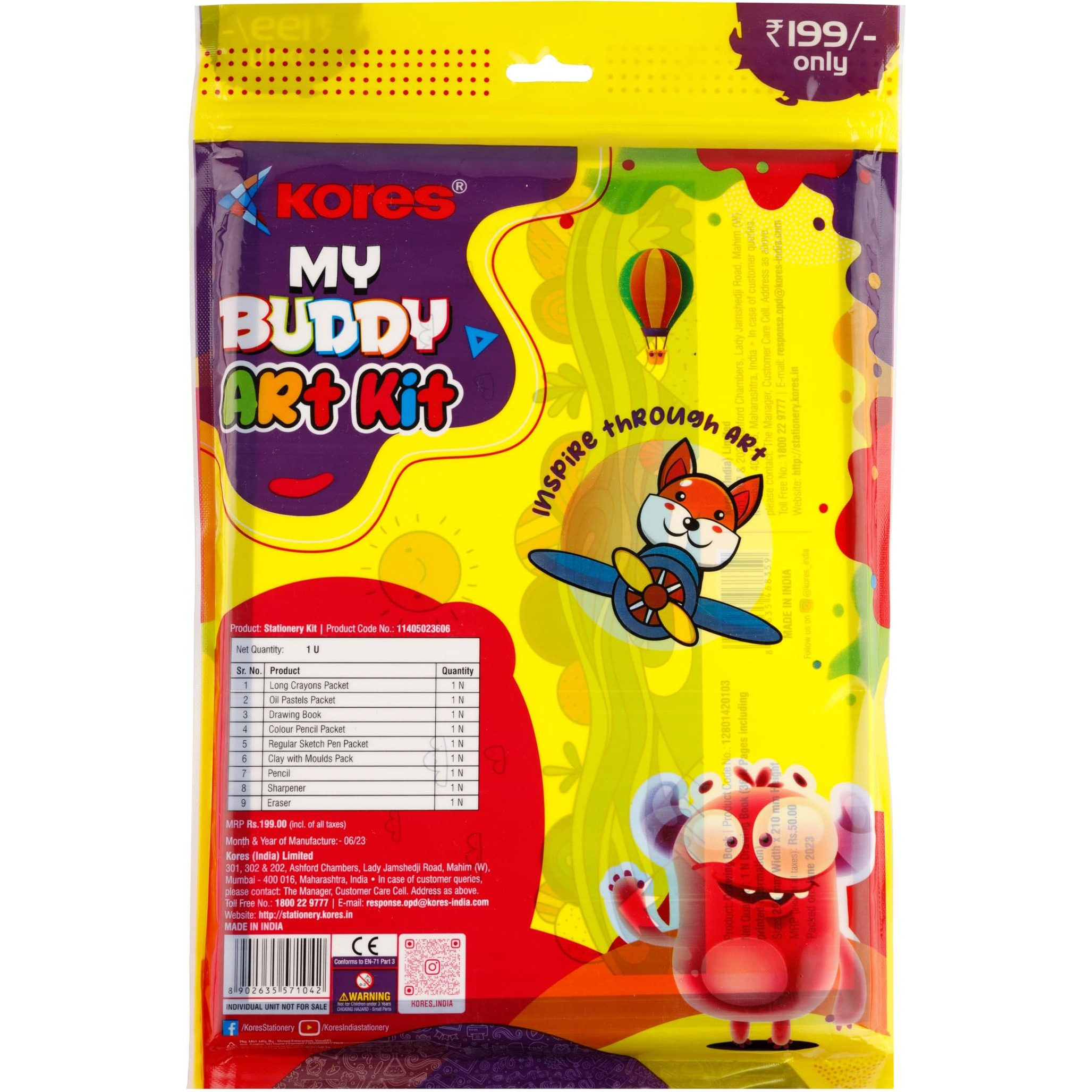 Kores My Buddy Art Kit | Gift Pack| Wax Crayons Colour Set| Oil Pastels| Mini Sketch Pens |Kids Drawing Set| Activity Book|Return Gifts|Multicolor