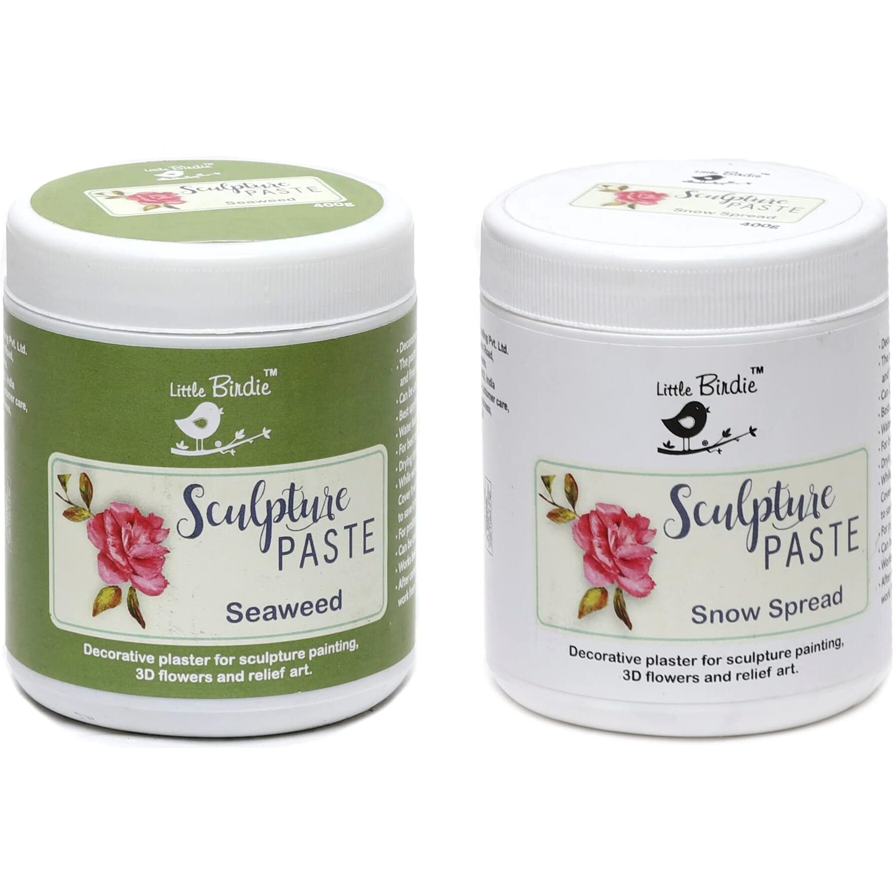 Little Birdie- Sculpture Paste | Decorative Paint For 3D Art | Snow Spread | Seaweed | 400 Gm Each | Pack Of 2