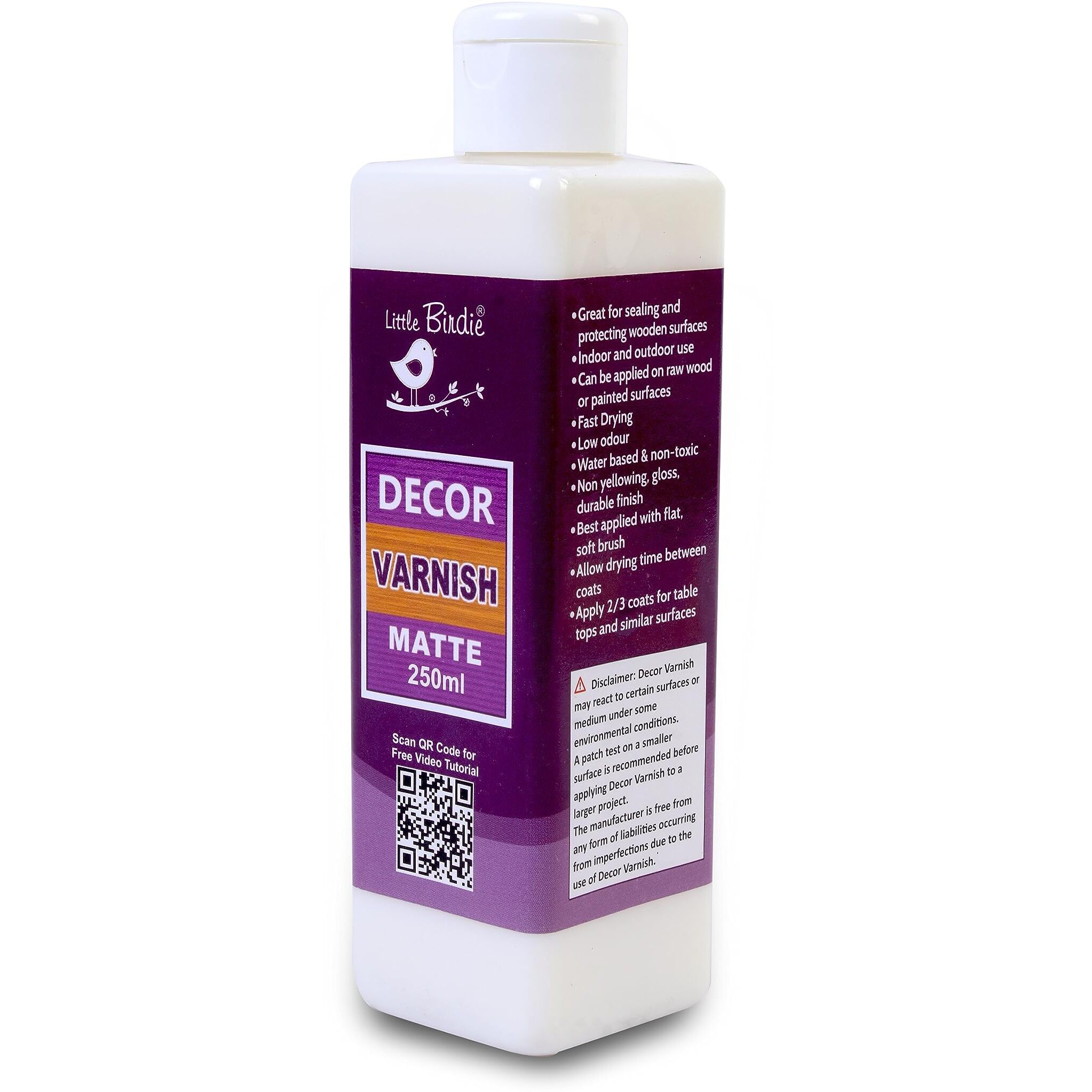 Little Birdie Decor Varnish Matte 250Ml | For Durable Matte Finish To Canvas, Wooden Surfaces, Mdf, Oil And Acrylic Paintings, Glass, Metal, Terracotta And More | Water Based & Fast Drying