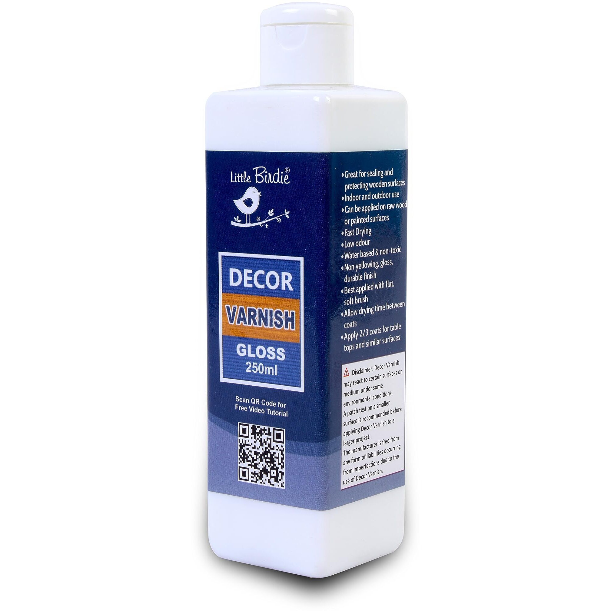 Little Birdie Decor Varnish Gloss 250Ml | For Durable Gloss Finish To Canvas, Wooden Surfaces, Mdf, Oil And Acrylic Paintings, Glass, Metal, Terracotta And More | Water Based & Fast Drying