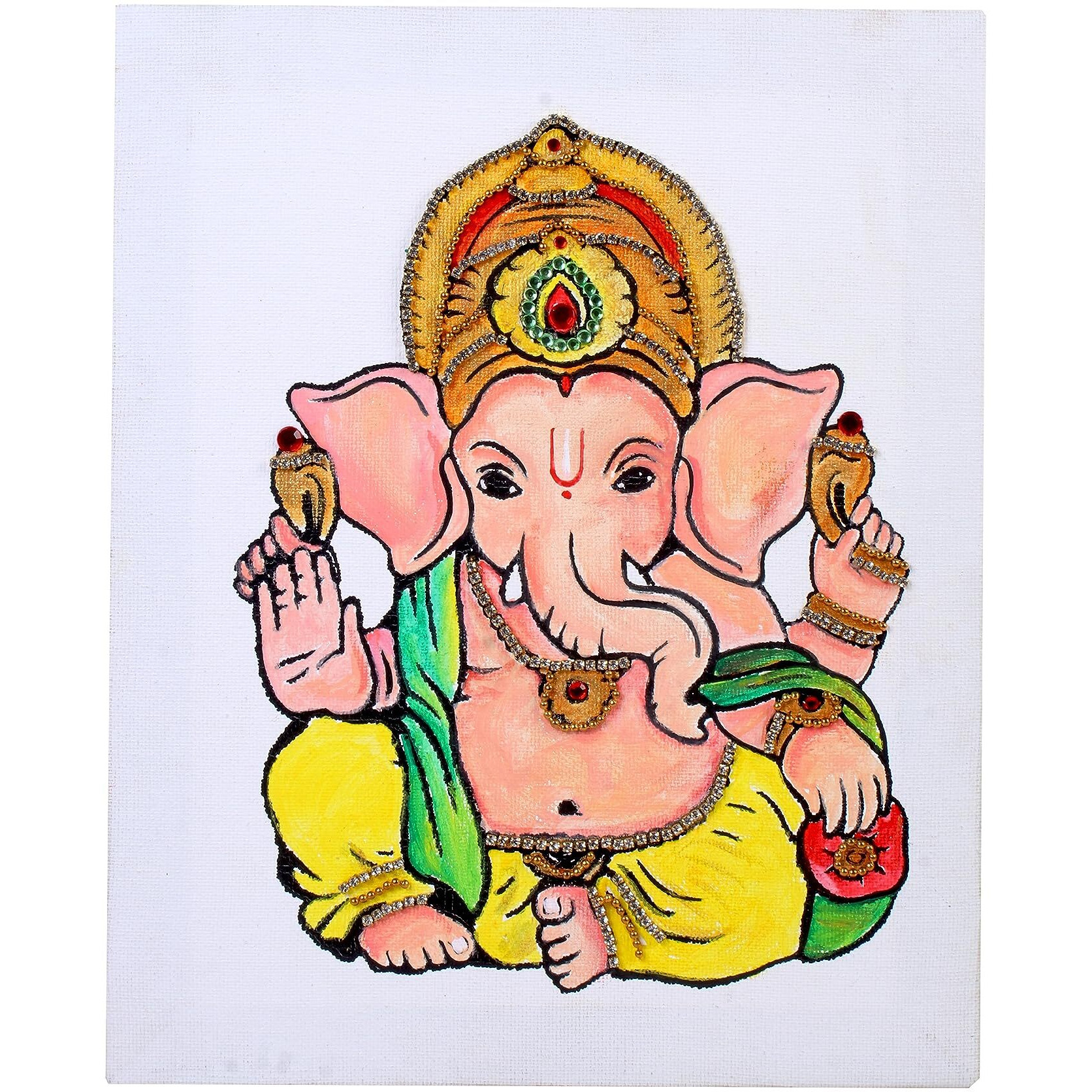 Little Birdie Diy Canvas Paint & Decorative Kit | Pre-Printed Ganesha Canvas Kit | Canvas Painting Kit For Home, Office, Temple, Shelf Decor | Gift For Kids Boys, Girls, Adults