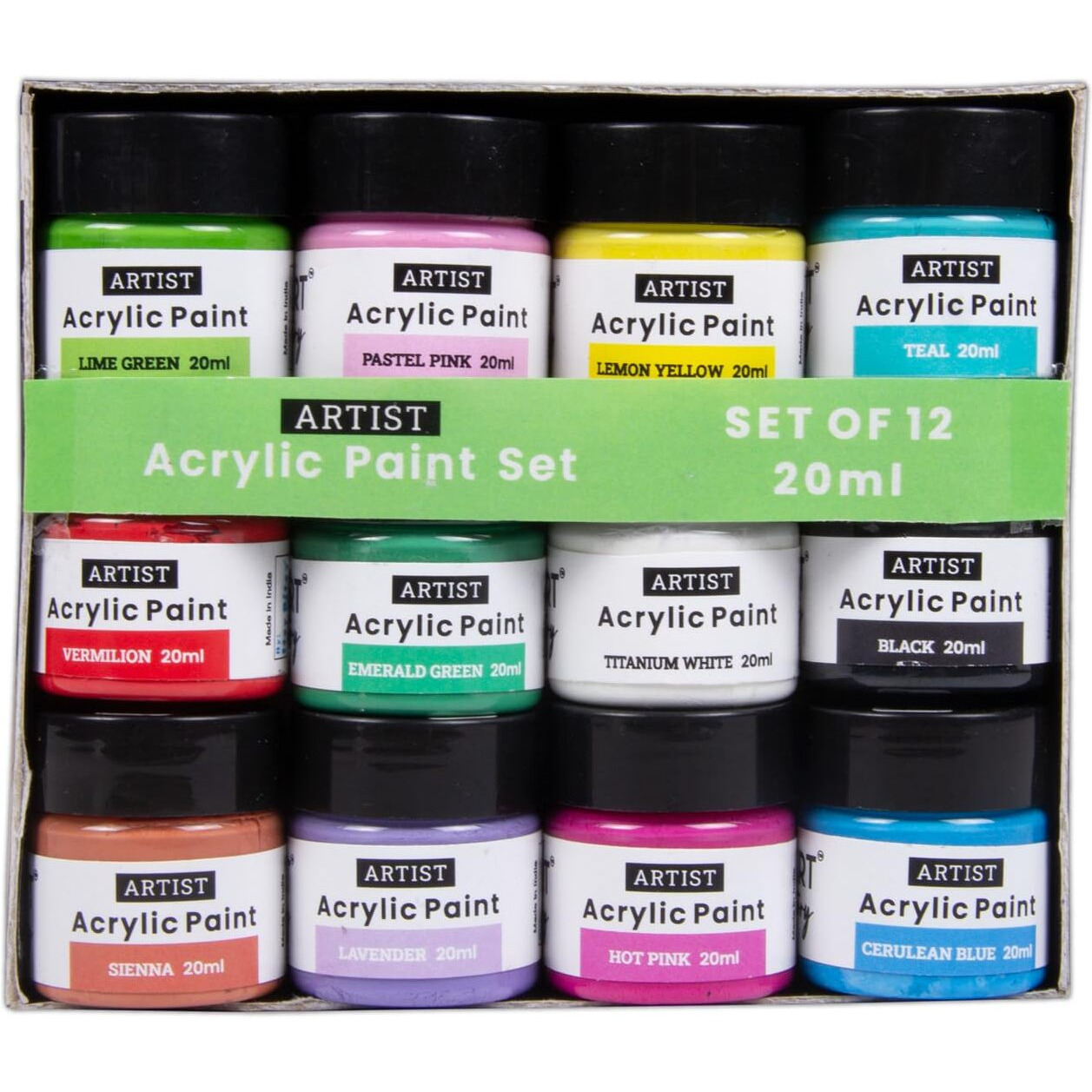 Little Birdie Acrylic Colour Set 12 Colors X 20Ml | For Paper, Canvas, Mdf, Wall, Glass, Plastic, Metal, Terracotta| Multi Surface Paint For Diy Art & Craft| For Beginners Students Adults