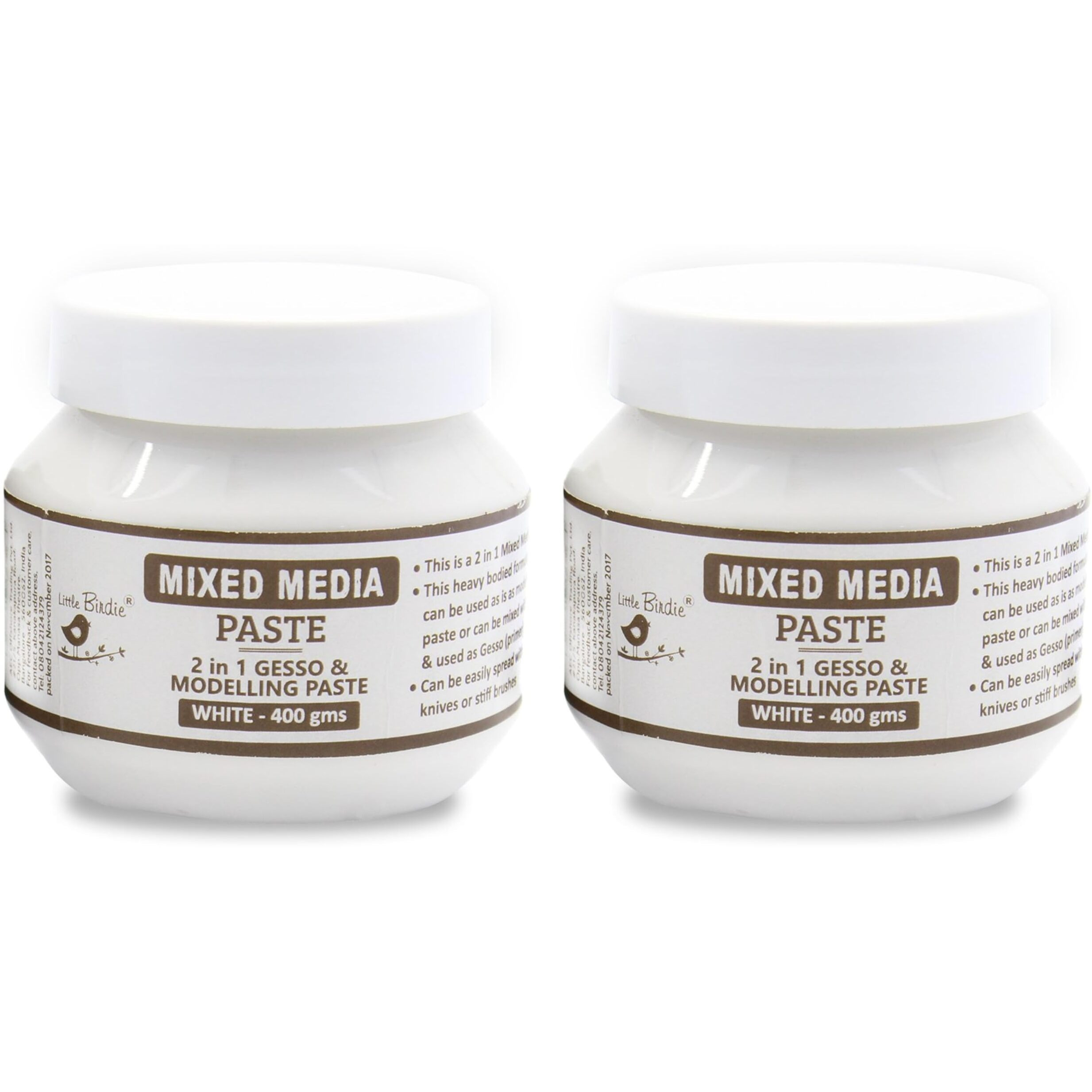 Little Birdie Mixed Media - 2 In 1 Gesso Modelling Paste White 400Gms Bottle - 2 Pack