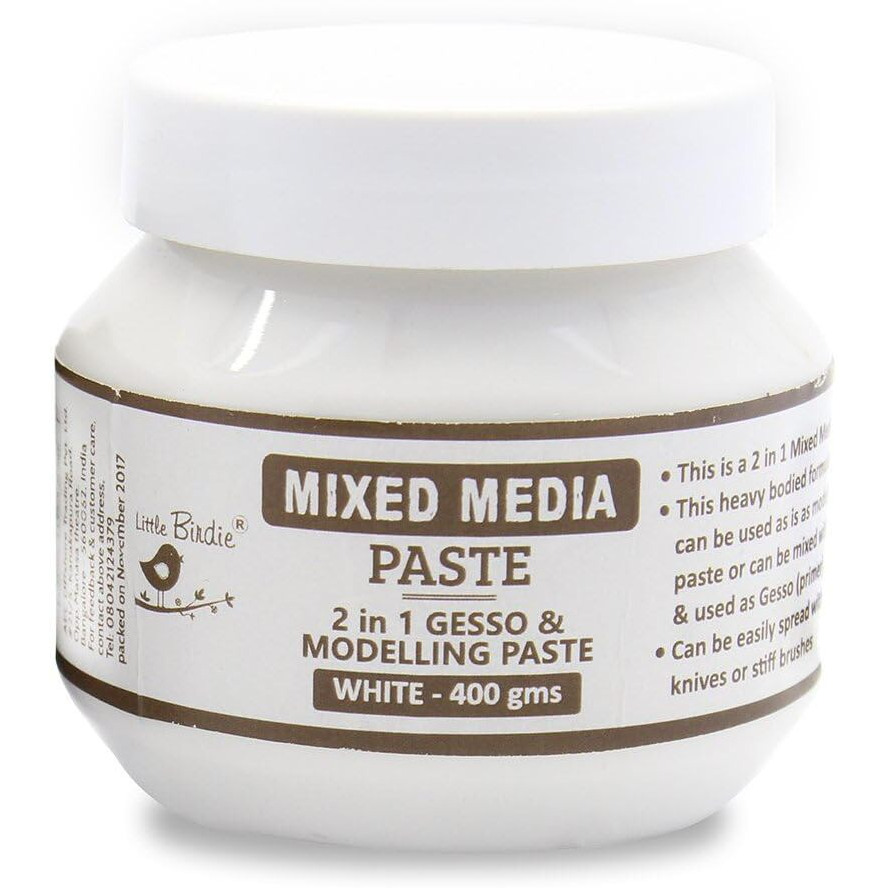 Little Birdie Mixed Media - 2 In 1 Gesso Modelling Paste White 400Gms Bottle - 2 Pack
