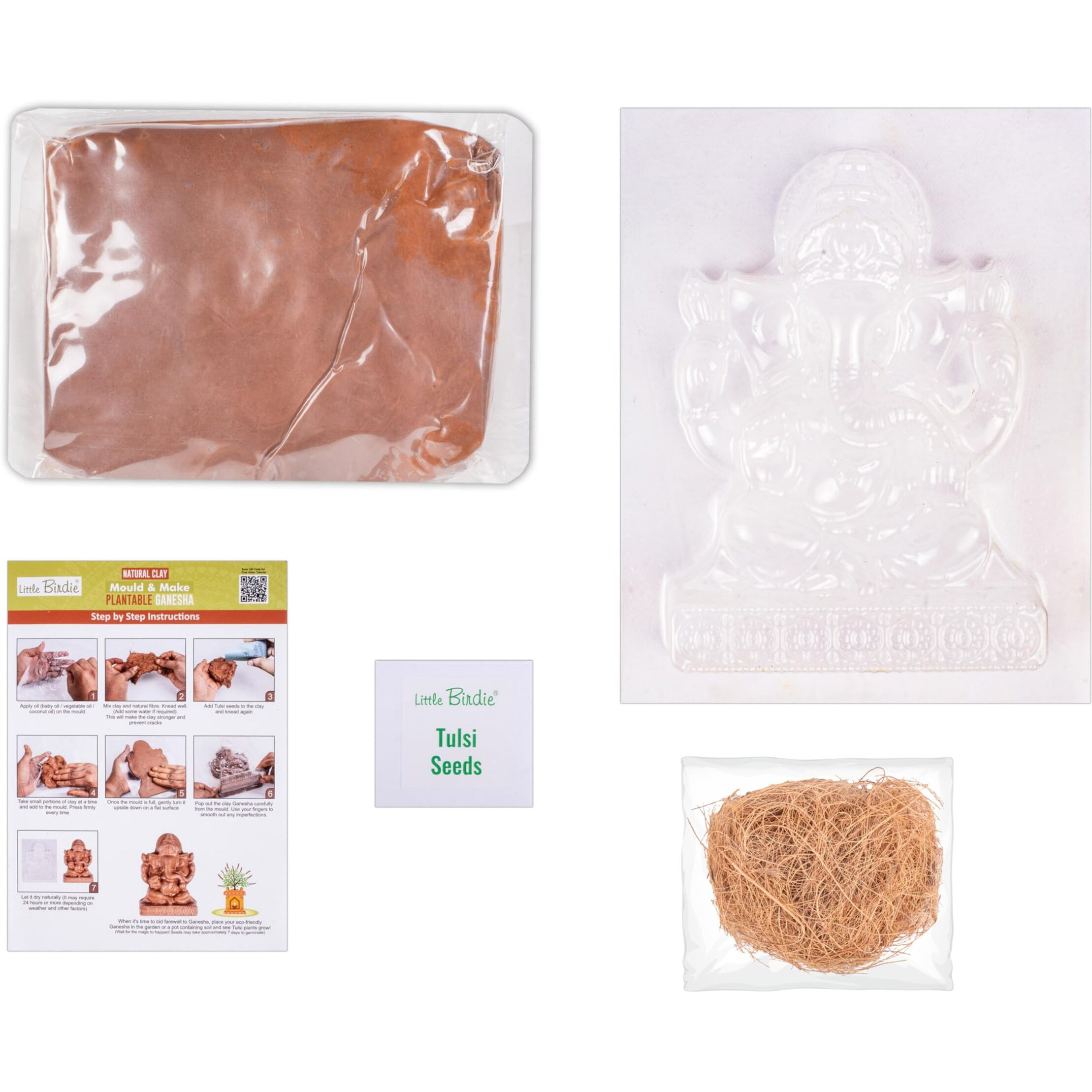 Little Birdie Diy Mould & Make Plantable Ganesha Kit | Diy Eco-Friendly Mould And Make Kit | Ganpati Murti Making Kit For Craft, Decoration | Gift For Kids & Adults