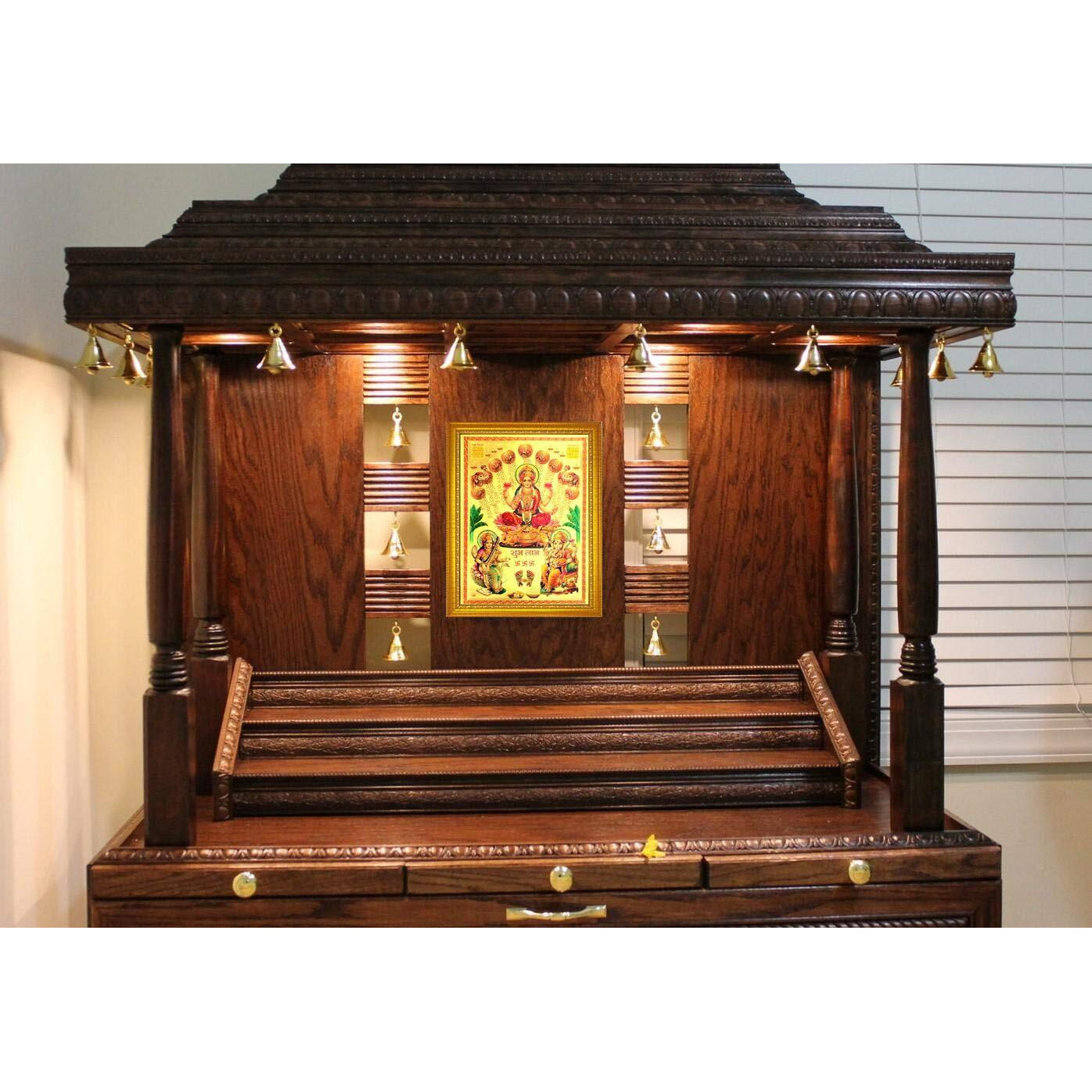 Ada Handicraft Lord Ganesha Laxmi Sarsawati Hindu Lord Goddess God Religious Framed Painting For Wall And Pooja/Hindu Bhagwan Devi Devta Photo Frame/God Poster For Puja (35 * 25) Cm