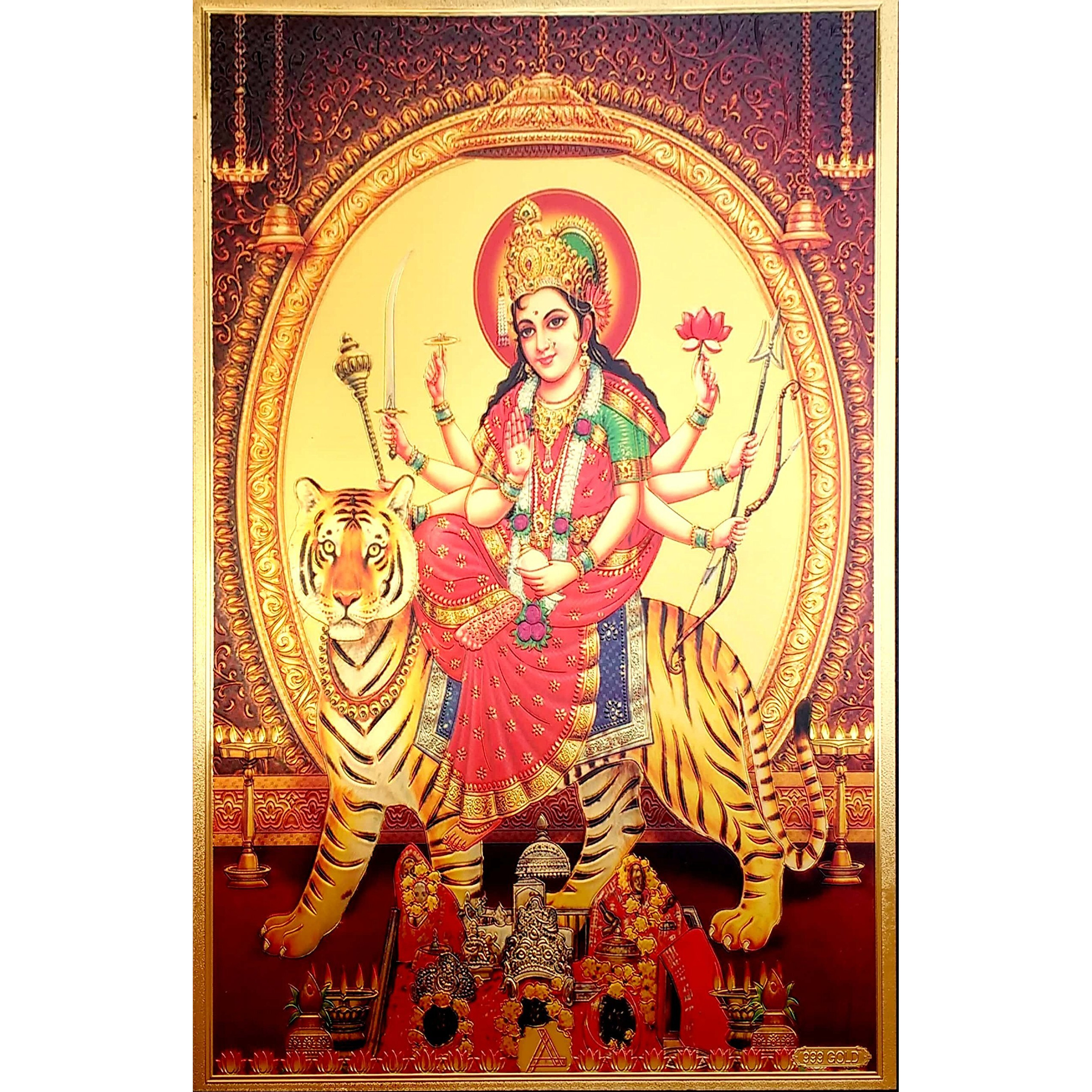 Ada Handicraft Hindu Goddess Maa Durga Photo Poster For Pooja & Wall Decoration Gold Foil Embossed Hindu Bhagwan Devi Devta Poster - Gold Plated Lord Poster Pack Of 2