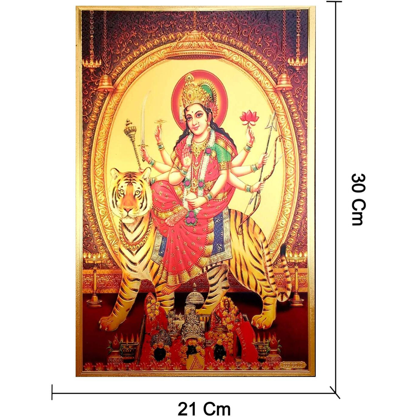 Ada Handicraft Hindu Goddess Maa Durga Photo Poster For Pooja & Wall Decoration Gold Foil Embossed Hindu Bhagwan Devi Devta Poster - Gold Plated Lord Poster Pack Of 2