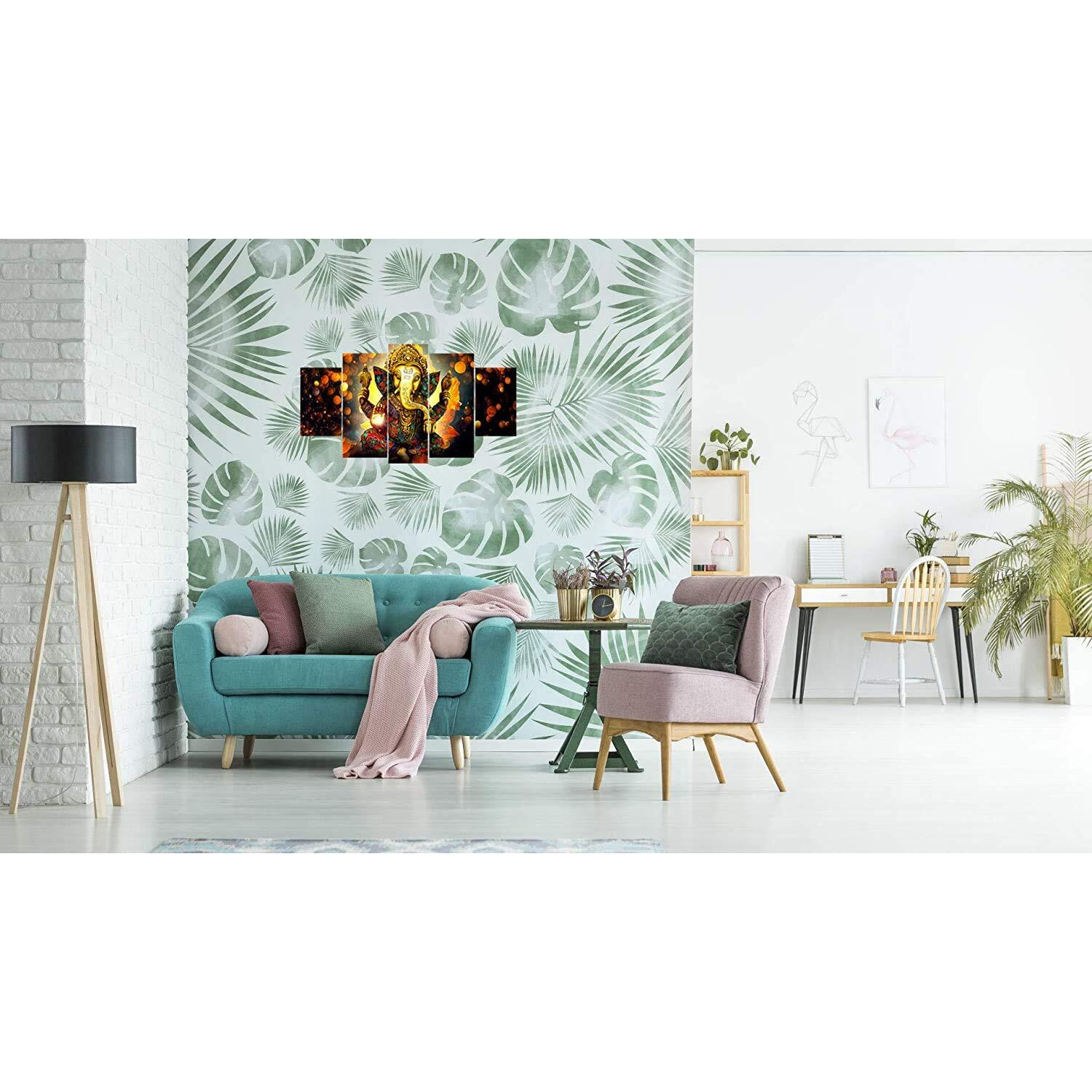 Kartik Digital Ganesha Print 5 Panel Wall Decor Wall Art Wooden Painting Wallpapers For Home, Office & Gift (30 X 17.5 Inches)