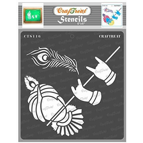 Craftreat Stencil - Krishna With Flute | Reusable Painting Template For Art And Craft, Mixed Media, Wall Painting, Home Decor, Diy Albums, Card Making And Fabric Painting, 6&quotX6"