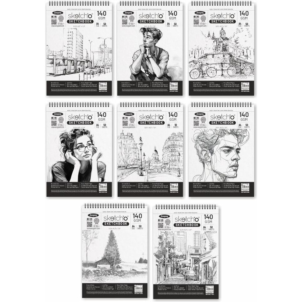 Anupam Sketcho Sketch Book A4 Top Wiro Bound Drawing Book Acid Free Paper 140 Gsm For Artists, Professional (50 Sheets, 100 Pages)