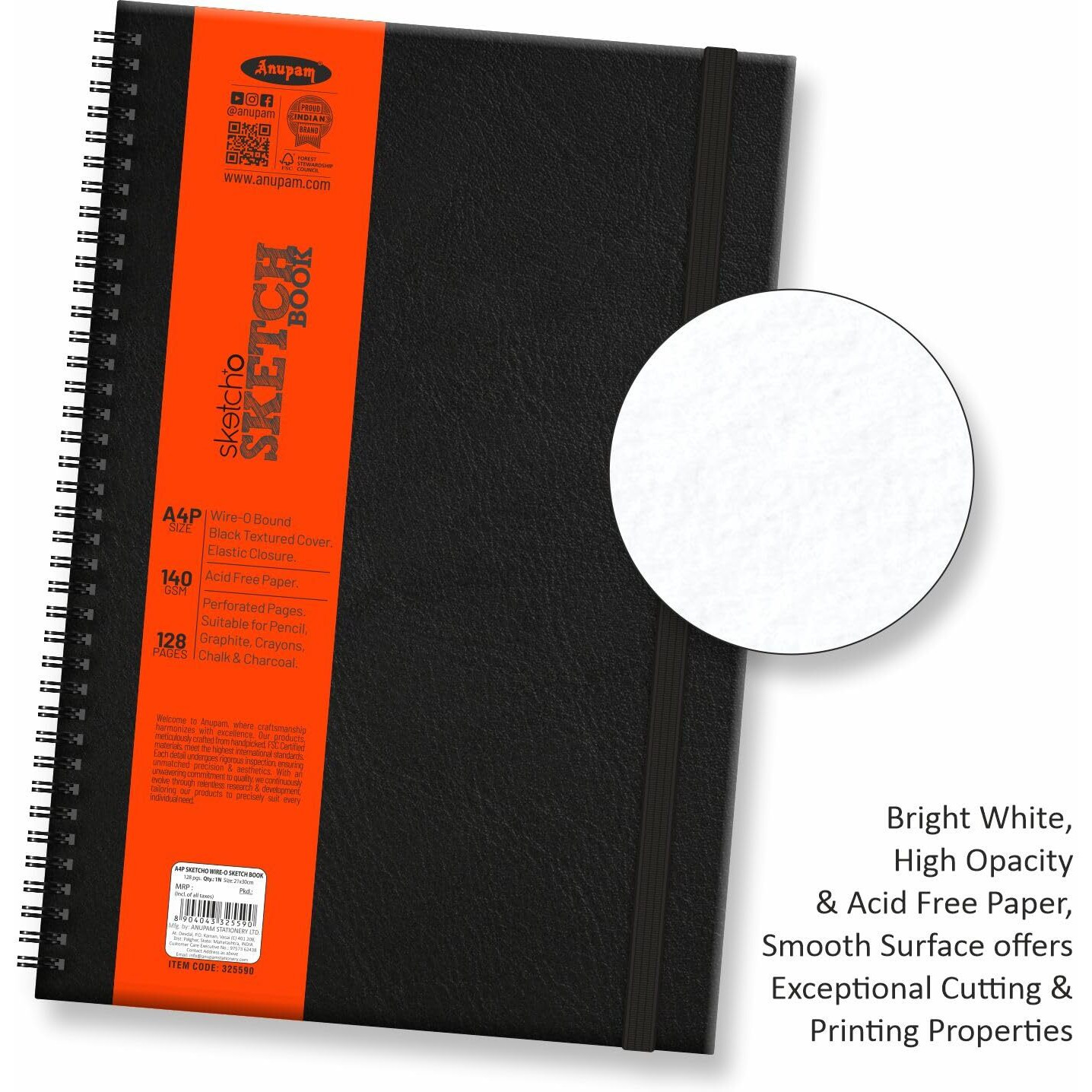 Anupam Sketcho Wiro Sketchbook Hardbound - Acid Free - 140 Gsm - A5-128 Pages