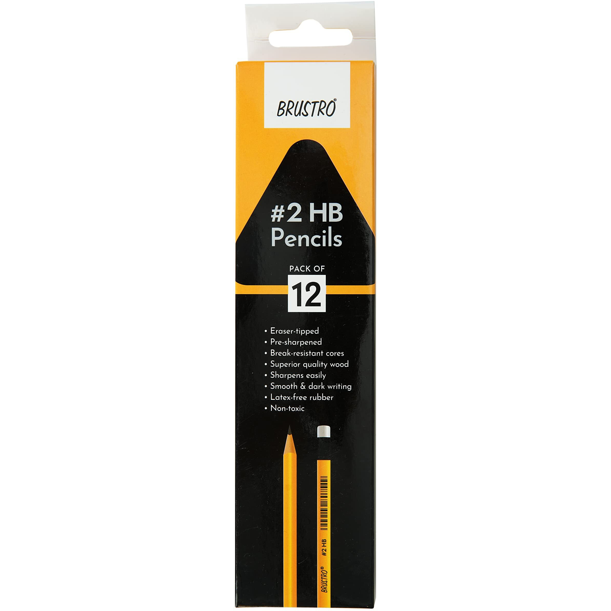 Brustro 2Hb Pencils | Pack Of 12 | Strong Grip, Extra Dark With Eraser Tip, Pre-Sharpened, Smooth Handwriting, Drawing, Sketching, Mandala, Graphite, Ideal For Students And Adults, School, Office Use