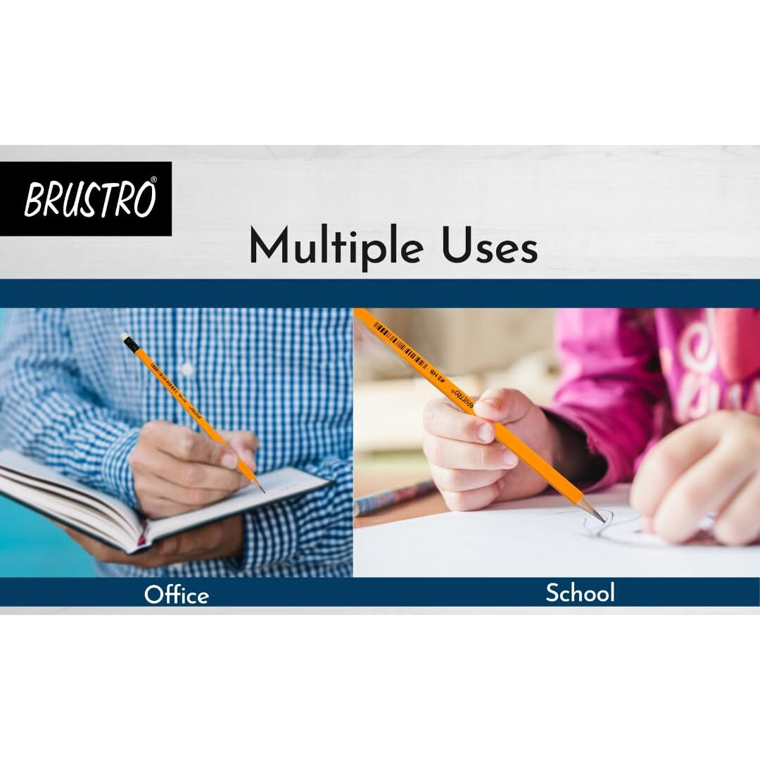 Brustro 2Hb Pencils | Pack Of 12 | Strong Grip, Extra Dark With Eraser Tip, Pre-Sharpened, Smooth Handwriting, Drawing, Sketching, Mandala, Graphite, Ideal For Students And Adults, School, Office Use